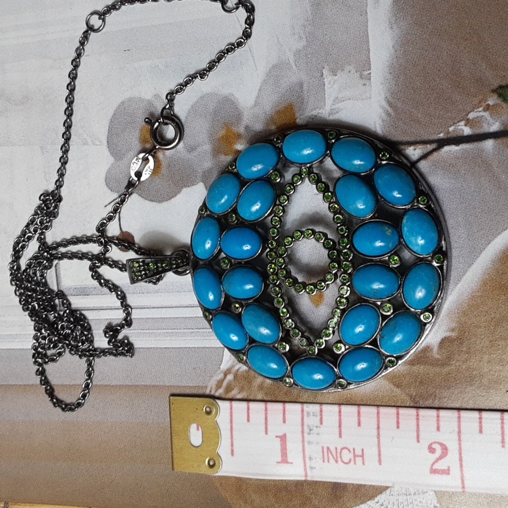 HOLD. 925, Genuine  Russian Diopside and Sleeping Beauty Turquoise. Evil Eye. - Picture 10 of 15